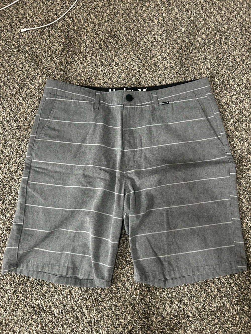 Hurley Gray Horizontal-Stripe Flat Front Shorts